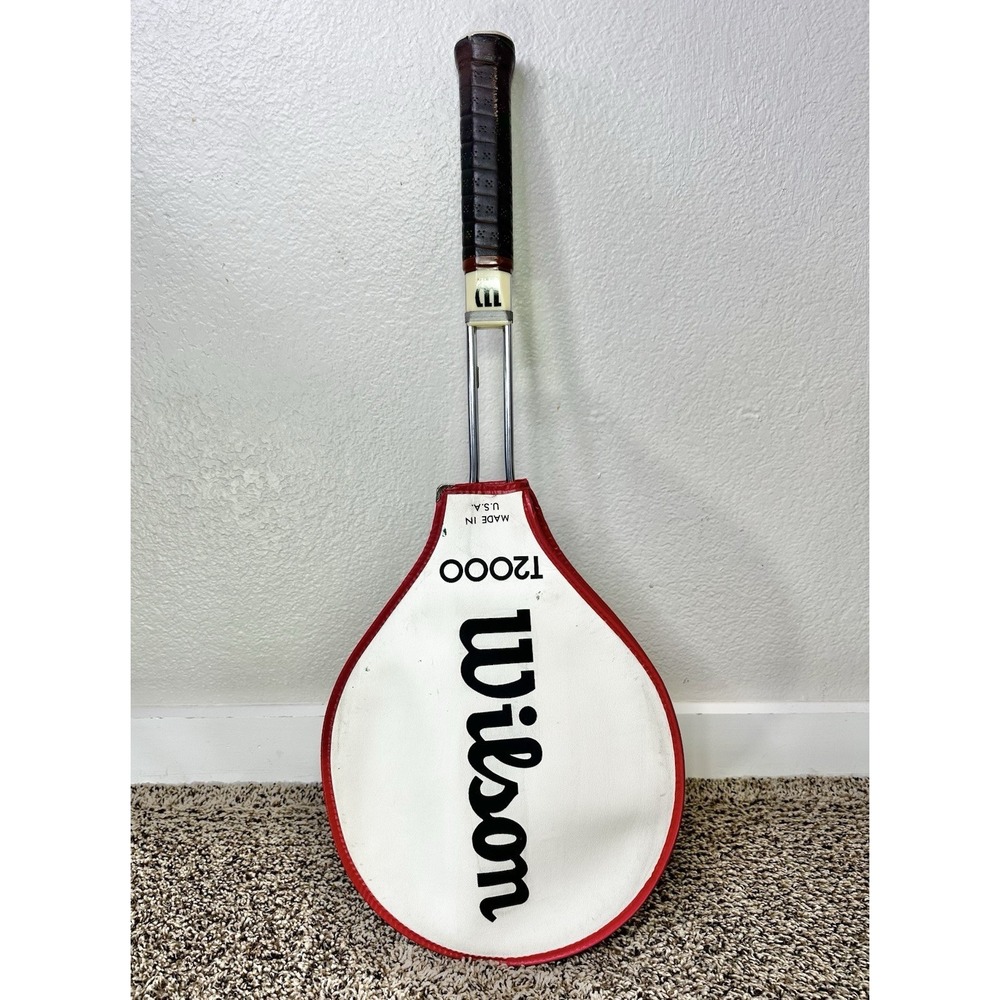 Vintage Wilson T-2000 Metal Tennis Racquet w/ Cover Leather Grip Made in USA
